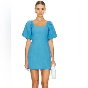 NWT SNDYS x Revolve Tuscany Linen 100% Cotton Blue Mini Dress Size XS